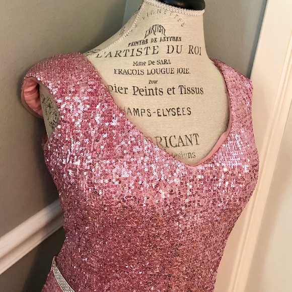 NEW JOVANI SZ 18 ROSE PINK MAXI SEQUIN RHINESTONE GLAM FORMAL EVENING GOWN - Picture 5 of 12